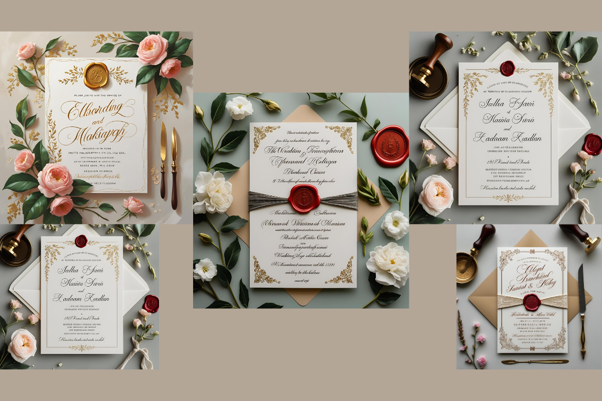 Classic cream invitation with black calligraphy and wax seal